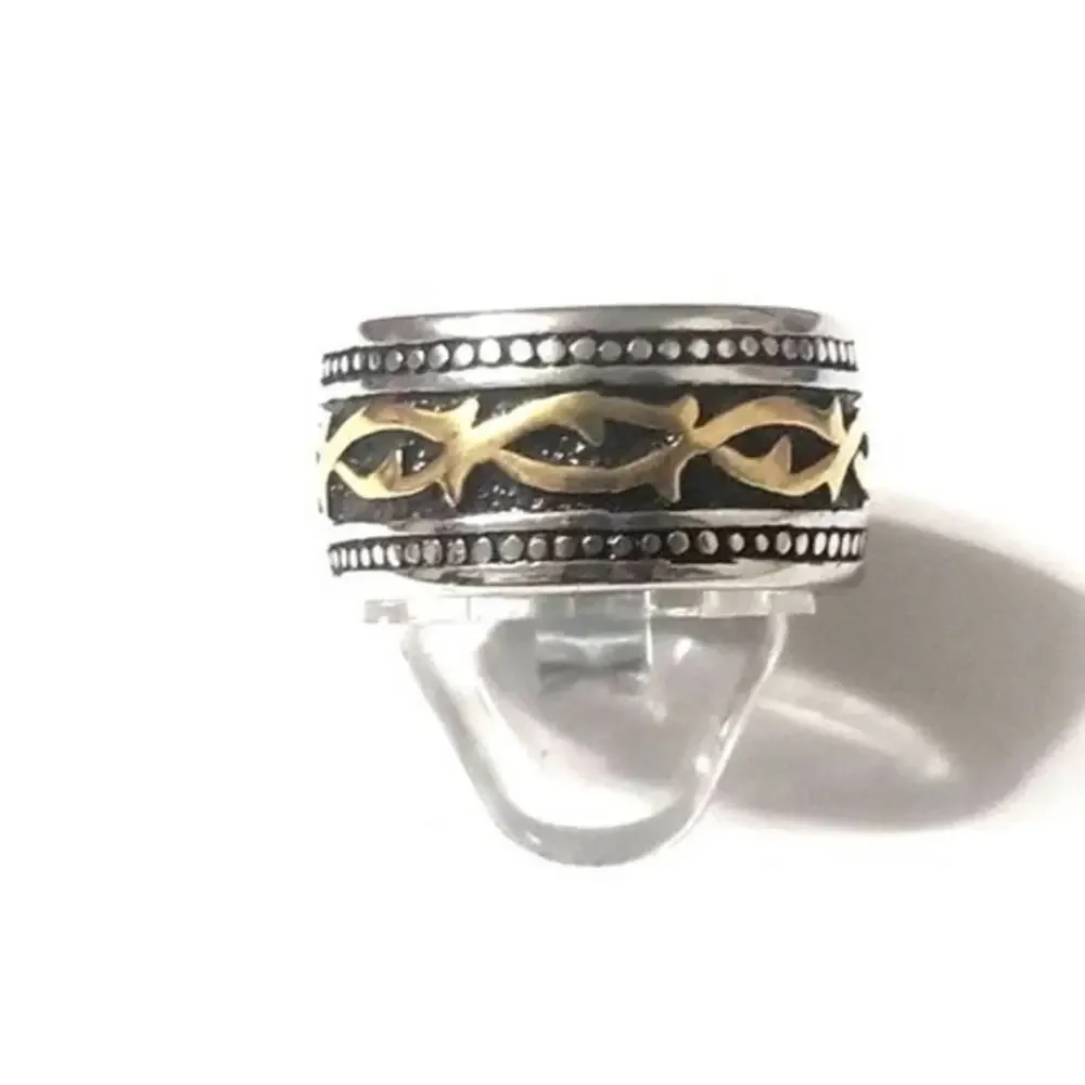 Men's new 316L stainless steel  silver gold wide ring size 11‎